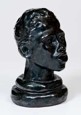 Pottery Bust of an African-American Man, Signed 