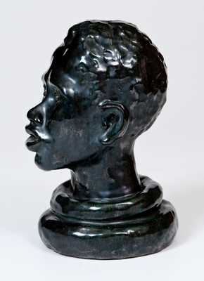 Pottery Bust of an African-American Man, Signed 