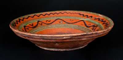 Rare Shenandoah Valley Redware Bowl w/ Profuse Slip Decoration, probably Hagerstown, MD