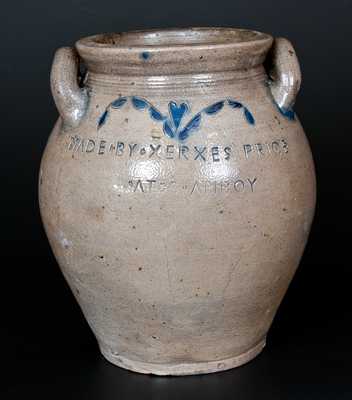 Important MADE BY XERXES PRICE AT S. AMBOY NJ Stoneware Jar w/ Incised Heart and Foliate Designs