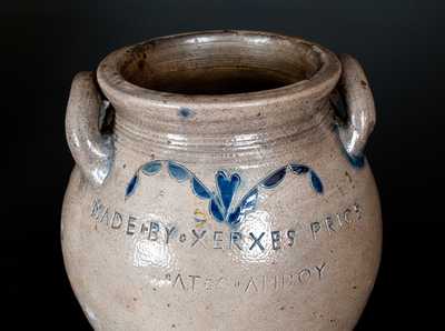 Important MADE BY XERXES PRICE AT S. AMBOY NJ Stoneware Jar w/ Incised Heart and Foliate Designs