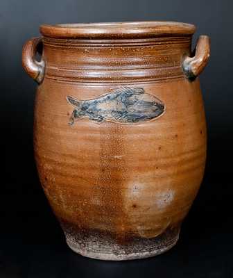 Rare Boston Stoneware Jar w/ Impressed Fish Decoration, circa 1795