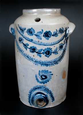 Very Rare Henry H. Remmey, Philadelphia Stoneware Water Cooler w/ Elaborate Floral Decoration