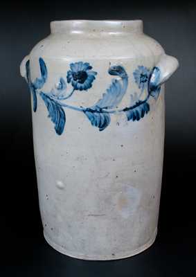 Very Rare Henry H. Remmey, Philadelphia Stoneware Water Cooler w/ Elaborate Floral Decoration