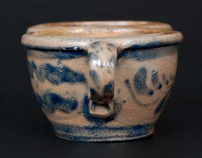 Rare Western PA Stoneware Conjoined Cups w/ Profuse Cobalt Vining and Stripe Decoration