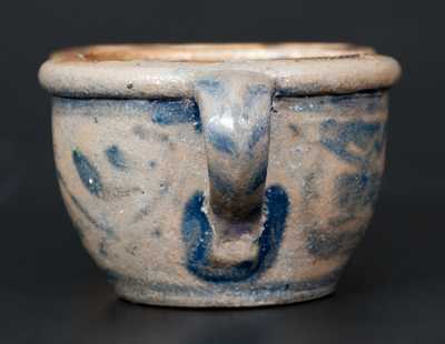 Rare Western PA Stoneware Conjoined Cups w/ Profuse Cobalt Vining and Stripe Decoration