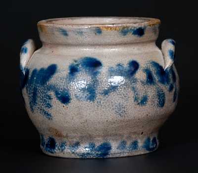 Very Rare Remmey, Philadelphia Stoneware Sugar Bowl w/ Profuse Cobalt Floral Decoration