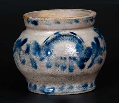 Very Rare Remmey, Philadelphia Stoneware Sugar Bowl w/ Profuse Cobalt Floral Decoration