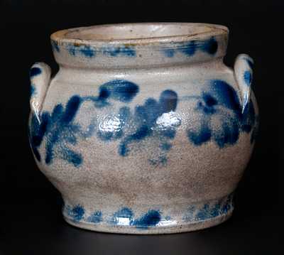 Very Rare Remmey, Philadelphia Stoneware Sugar Bowl w/ Profuse Cobalt Floral Decoration