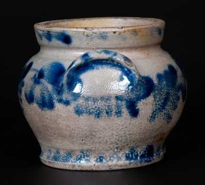 Very Rare Remmey, Philadelphia Stoneware Sugar Bowl w/ Profuse Cobalt Floral Decoration