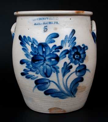 Outstanding COWDEN & WILCOX / HARRISBURG, PA Five-Gallon Jar w/ Profuse Decoration
