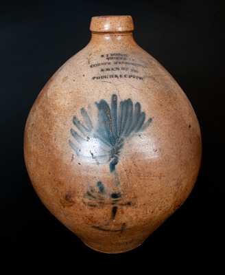 Rare Three-Gallon Poughkeepsie, NY Stoneware Advertising Jug, attrib. E.S. Fox, Athens, NY