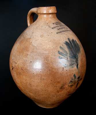 Rare Three-Gallon Poughkeepsie, NY Stoneware Advertising Jug, attrib. E.S. Fox, Athens, NY