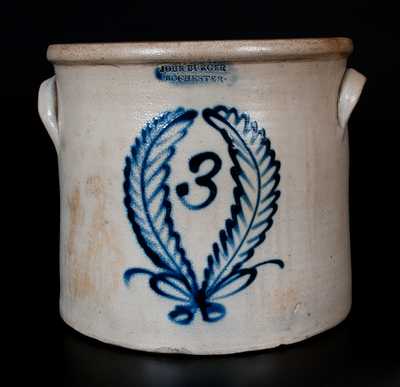 Three-Gallon JOHN BURGER / ROCHESTER Stoneware Crock w/ Cobalt Wreath Decoration