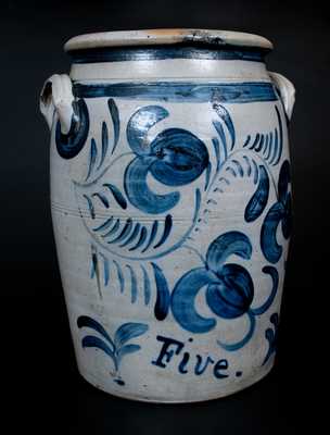 Exceptional Five-Gallon Greensboro, PA Stoneware Jar w/ Profuse Cobalt Fuchsia Decoration