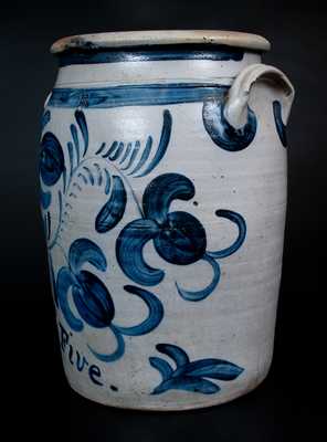 Exceptional Five-Gallon Greensboro, PA Stoneware Jar w/ Profuse Cobalt Fuchsia Decoration