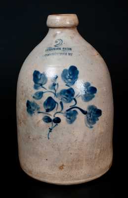 RIEDINGER & CAIRE / POUGHKEEPSIE NY Stoneware Jug w/ Elaborate Cobalt Floral Decoration