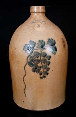 A.K. BALLARD / BURLINGTON, VT. Stoneware Jug with Cobalt Grapes Decoration