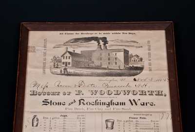 Framed F. WOODWORTH Stoneware Price List, Burlington, Vt., Dated 1885