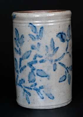 Small-Sized Western PA Stoneware Canning Jar with Stenciled Cobalt Floral Decoration