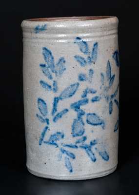 Small-Sized Western PA Stoneware Canning Jar with Stenciled Cobalt Floral Decoration
