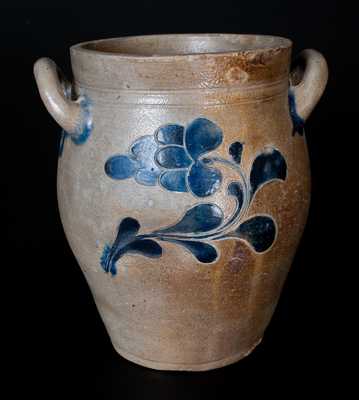 Scarce Two-Gallon Manhattan, NY Stoneware Jar with Incised Floral Decoration