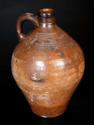 Unusual CHARLESTOWN (Boston) Iron-Dipped Stoneware Jug with Incised Line Decoration
