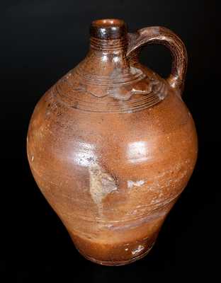 Unusual CHARLESTOWN (Boston) Iron-Dipped Stoneware Jug with Incised Line Decoration