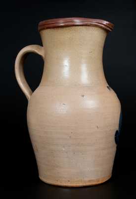 LYONS, New York Stoneware Pitcher with Cobalt Floral Decoration