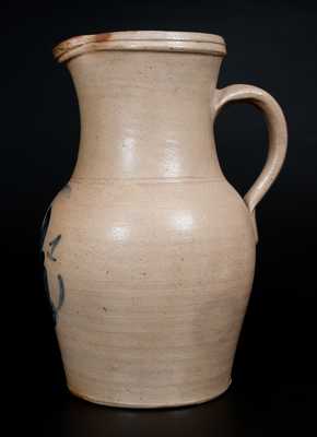 LYONS, New York Stoneware Pitcher with Cobalt Floral Decoration