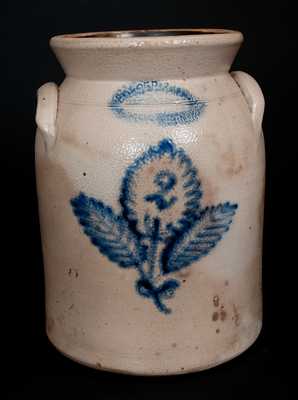  BURGER & LANG / ROCHESTER, NY Stoneware Jar with Cobalt Leaf Decoration