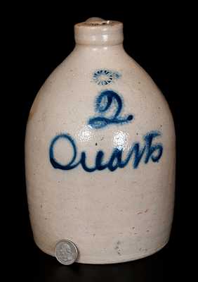 Cortland, New York Stoneware Jug with "2 Quarts" in Cobalt Script