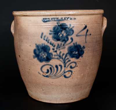 Scarce Four-Gallon NORTH BAY, New York Stoneware Jar with Cobalt Floral Decoration