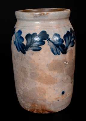 Remmey, Philadelphia Stoneware Jar with Brushed Cobalt Leaf