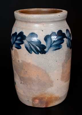 Remmey, Philadelphia Stoneware Jar with Brushed Cobalt Leaf