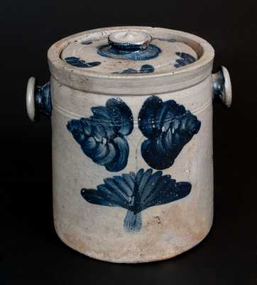 Extremely Rare Baltimore Stoneware Lidded Tobacco Jar w/ Knob Handles and Cobalt Floral Decoration