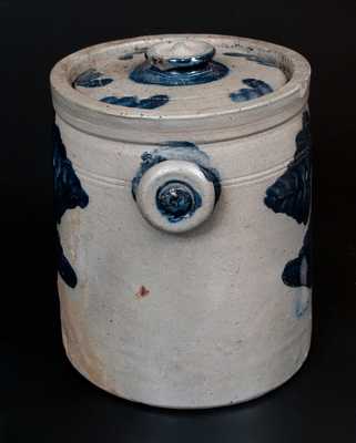 Extremely Rare Baltimore Stoneware Lidded Tobacco Jar w/ Knob Handles and Cobalt Floral Decoration