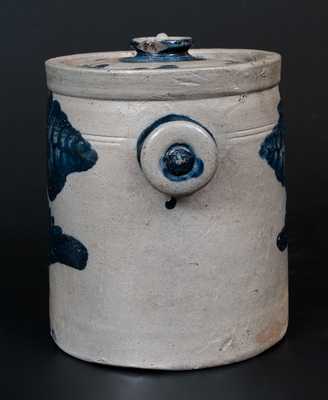 Extremely Rare Baltimore Stoneware Lidded Tobacco Jar w/ Knob Handles and Cobalt Floral Decoration
