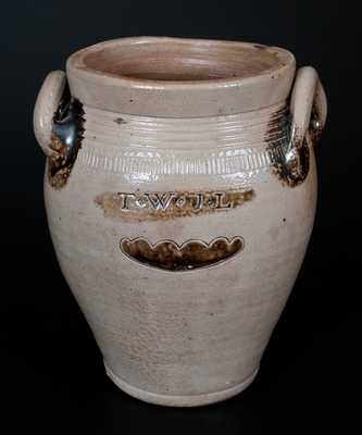 Rare T. W. + J. L. (Thomas Warne & Joshua Letts) Stoneware Jar, South Amboy, NJ, early 19th century