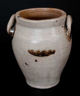 Rare T. W. + J. L. (Thomas Warne & Joshua Letts) Stoneware Jar, South Amboy, NJ, early 19th century