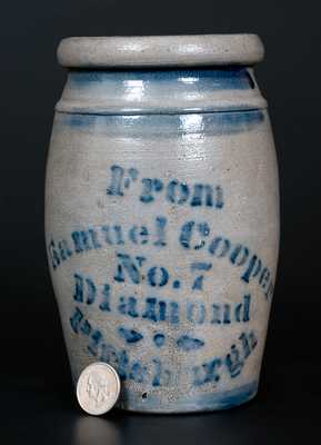 Rare Quart Stoneware Canner w/ Stenciled Samuel Cooper / Pittsburgh Advertising