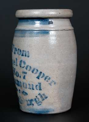 Rare Quart Stoneware Canner w/ Stenciled Samuel Cooper / Pittsburgh Advertising