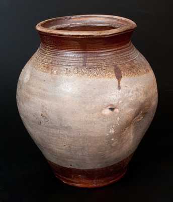 BOSTON Stoneware Jar with Deep Iron-Oxide Dip at Collar and Base, late 18th century