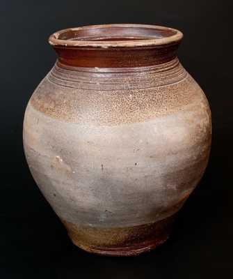 BOSTON Stoneware Jar with Deep Iron-Oxide Dip at Collar and Base, late 18th century