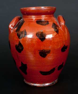 Ovoid Redware Jar with Profuse Manganese Splotches, Connecticut or Huntington, Long Island