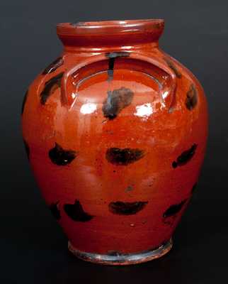 Ovoid Redware Jar with Profuse Manganese Splotches, Connecticut or Huntington, Long Island