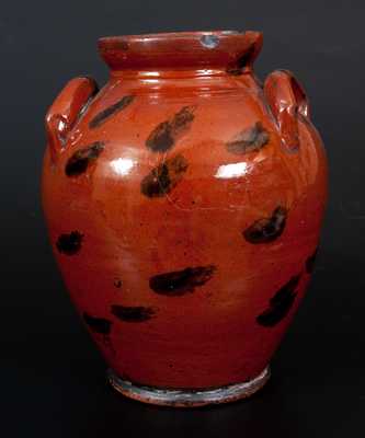 Ovoid Redware Jar with Profuse Manganese Splotches, Connecticut or Huntington, Long Island