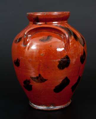 Ovoid Redware Jar with Profuse Manganese Splotches, Connecticut or Huntington, Long Island