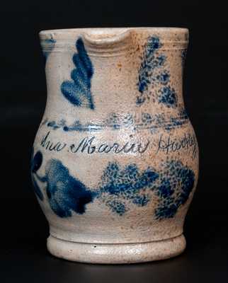 Rare Stoneware Cream Pitcher Inscribed 