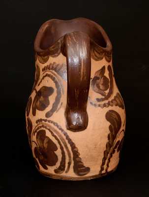 Very Rare Ornate Western PA Tanware Pitcher w/ Elaborate Freehand Fuchsia and Drape Decoration